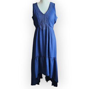 New Directions Navy Blue Peasant Boho High-Low Hem Maxi Dress.  US Size M.